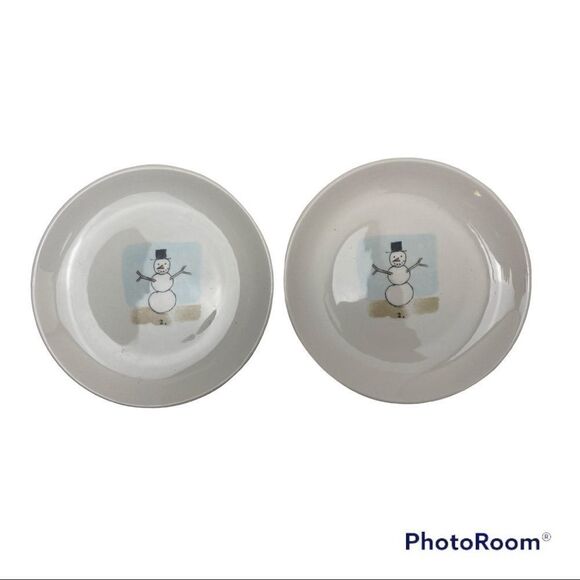 RARE HTF 2 RAE DUNN MAGENTA EXCLUSIVE SNOWMAN PLATES M MARK - Picture 1 of 4